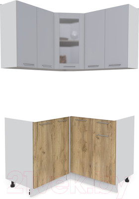 Кухонный гарнитур Интерлиния Мила 12x12 без столешницы (серебристый/дуб золотой)