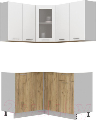 Кухонный гарнитур Интерлиния Мила 12x14 без столешницы (белый платинум/дуб золотой)