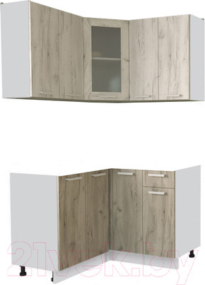 Кухонный гарнитур Интерлиния Мила 12x12 без столешницы (дуб белый/дуб серый)