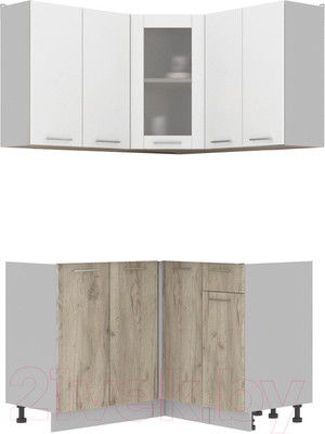 Кухонный гарнитур Интерлиния Мила 12x12 без столешницы (белый платинум/дуб серый)