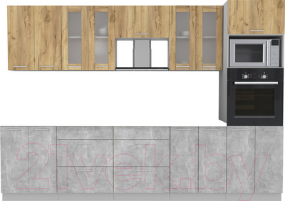 Кухонный гарнитур Интерлиния Мила 3.0 ВТ без столешницы (дуб золотой/бетон)