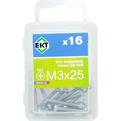Винт ЕКТ 3x25 DIN7985 Полуцилиндрическая головка Ph / B006514 (16шт, цинк)
