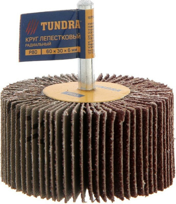 Шлифовальный круг Tundra Лепестковый радикальный 60x30x6мм Р80 / 1875467