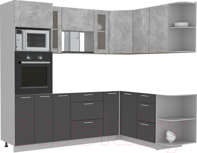 Кухонный гарнитур Интерлиния Мила 1.68x2.4 правая без столешницы (бетон/антрацит)