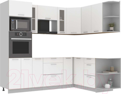 Кухонный гарнитур Интерлиния Мила 1.68x2.4 правая без столешницы (белый платинум)