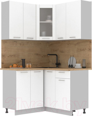 Кухонный гарнитур Интерлиния Мила 12x13 (белый платинум/белый платинум глянец/дуб бунратти)