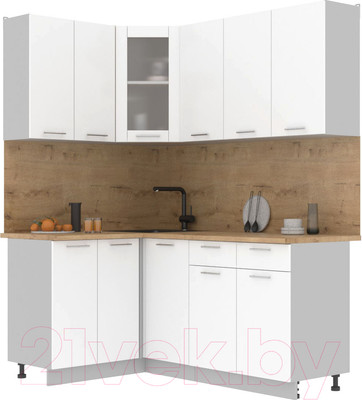 Кухонный гарнитур Интерлиния Мила 12x18 (белый платинум/белый платинум глянец/дуб бунратти)