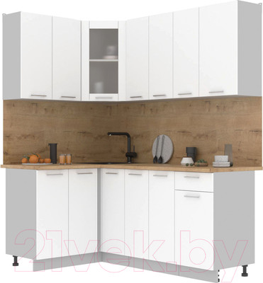 Кухонный гарнитур Интерлиния Мила 12x19 (белый платинум/белый платинум глянец/дуб бунратти)