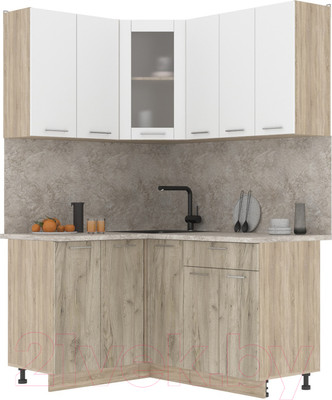 Кухонный гарнитур Интерлиния Мила 12x15 (белый платинум/дуб серый/опал светлый)