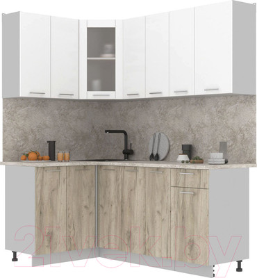 Кухонный гарнитур Интерлиния Мила 12x19 (белый платинум/дуб серый/опал светлый)