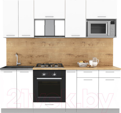 Кухонный гарнитур Interline Мила 2.2 ВТ (белый платинум/белый платинум/дуб бунратти)