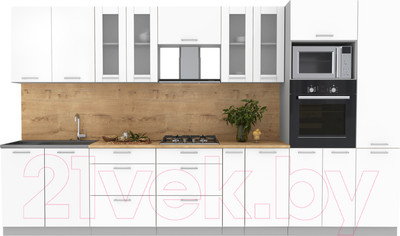 Кухонный гарнитур Interline Мила 3.6 ВТ (белый платинум/белый платинум/дуб бунратти)