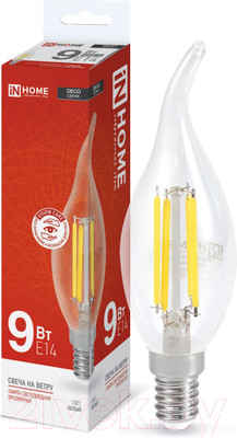 Лампа INhome LED-Свеча на ветру-deco 9Вт 230В Е14 4000К 1040Лм (4690612026244)
