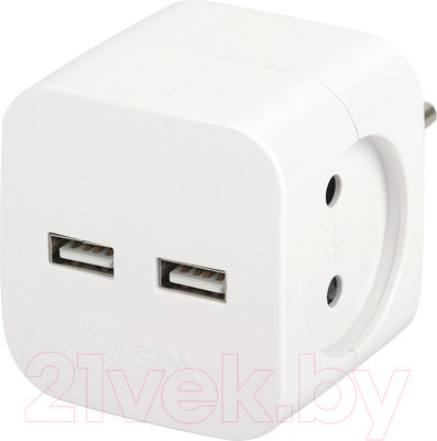 Электроразветвитель ЭРА SP-2-USB-W / Б0049531 (белый)