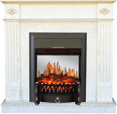 Каминокомплект Смолком Brighton Corner + Fobos-s Lux BL LT (белый дуб/патина золото)