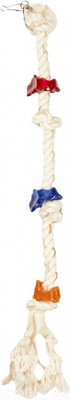 Игрушка для птиц Duvo Plus Канат с узелками и игрушками / 4745041 (красный/синий)