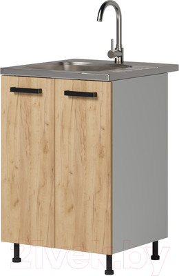 Шкаф под мойку Genesis Мебель Алиса Craft 600 2 двери (белый/дуб золотой)