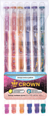 Набор гелевых ручек CrowN Glitter Metal Jell / MTJ-500GL/6 (6цв)