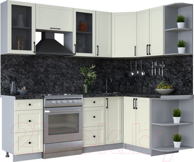 Кухонный гарнитур Интерлиния Тренд 1.5x2.3 правая (белый/белый/кастилло темный)