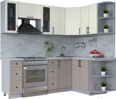 Кухонный гарнитур Интерлиния Тренд 1.5x2.2 правая (луна/белый/серый каспий)