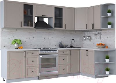 Кухонный гарнитур Interline Тренд 1.5x2.9 правая (луна/луна/бискайская сосна)