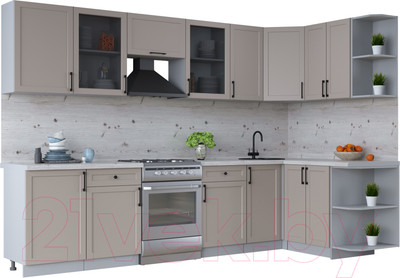 Кухонный гарнитур Интерлиния Тренд 1.5x3.1 правая (луна/луна/бискайская сосна)