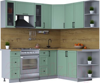 Кухонный гарнитур Interline Тренд 1.7x2.1 правая (мята/мята/дуб бунратти)