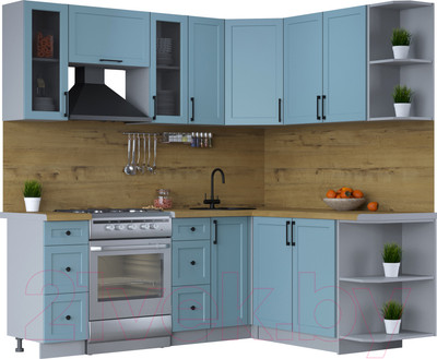Кухонный гарнитур Интерлиния Тренд 1.7x2.1 правая (океан/океан/дуб бунратти)
