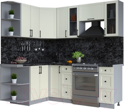 Кухонный гарнитур Интерлиния Тренд 1.5x2.1 левая (белый/белый/кастилло темный)