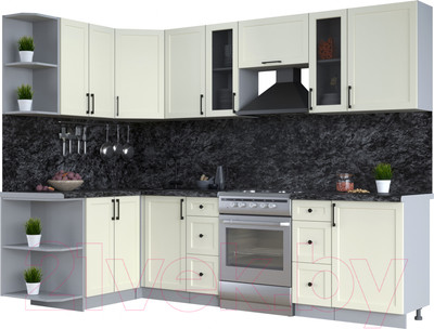 Кухонный гарнитур Interline Тренд 1.5x2.7 левая (белый/белый/кастилло темный)