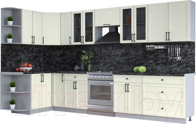 Кухонный гарнитур Интерлиния Тренд 1.5x3.5 левая (белый/белый/кастилло темный)