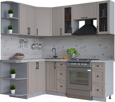 Кухонный гарнитур Интерлиния Тренд 1.5x2.1 левая (луна/луна/бискайская сосна)