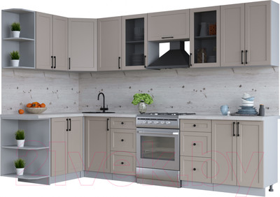 Кухонный гарнитур Интерлиния Тренд 1.5x3.0 левая (луна/луна/бискайская сосна)