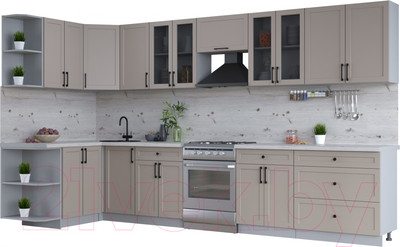 Кухонный гарнитур Интерлиния Тренд 1.5x3.6 левая (луна/луна/бискайская сосна)