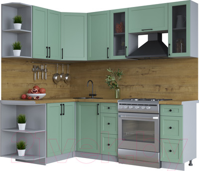 Кухонный гарнитур Интерлиния Тренд 1.5x2.2 левая (мята/мята/дуб бунратти)