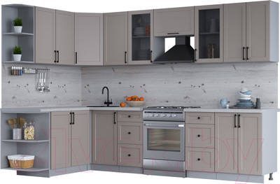 Кухонный гарнитур Интерлиния Тренд 1.7x3.0 левая (луна/луна/бискайская сосна)