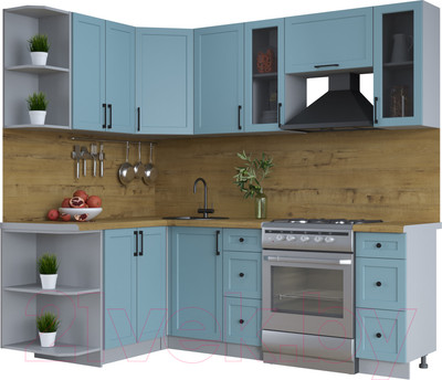 Кухонный гарнитур Интерлиния Тренд 1.5x2.2 левая (океан/океан/дуб бунратти)