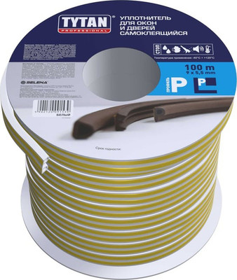 Лента уплотнительная Tytan Professional P-профиль 100мx9ммx5.5мм / 91539 (100м, белый)