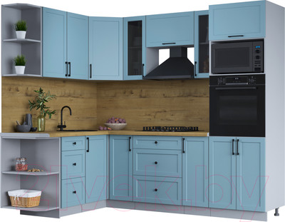 Кухонный гарнитур Интерлиния Тренд 1.68x2.4 ВТ левая (океан/океан/дуб бунратти)