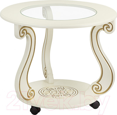 Журнальный столик Мебелик Грация С на колесах (слоновая кость/золото)