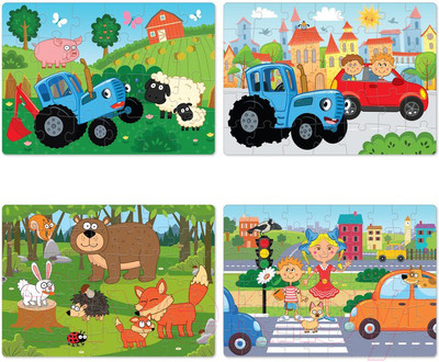 Набор пазлов Синий трактор 4 в 1 / 7774664