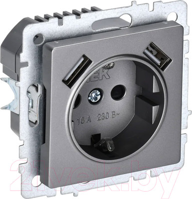 Розетка IEK Brite BR-R14-16-U21-D21-K46 (сталь)