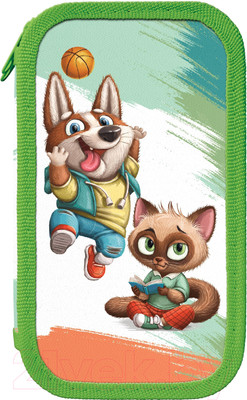 Пенал Schoolformat Веселые зверята / ПК2С-ВЗВ (зеленый)