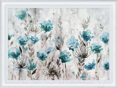 Картина Декарт Голубые цветы на белом 8Л3256 (в раме)