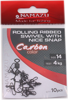 Вертлюг рыболовный Namazu Pro Rolling Ribbed Swivel With Nice 4кг / NP-FT-RSNS14C (р.14, сarbon)