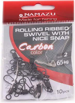 Вертлюг рыболовный Namazu Pro Rolling Ribbed Swivel With Nice Snap 65кг / NP-FT-RSNS2C (р.2, сarbon)