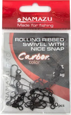 Вертлюг рыболовный Namazu Pro Rolling Ribbed Swivel With Nice Snap 43кг / NP-FT-RSNS4C (р.4, сarbon)