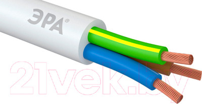 Провод силовой ЭРА ПВС 3х2.5мм2 / Б005883 (5м, белый)