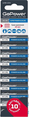 Комплект батареек GoPower Super Power Alkaline AA/LR6 / 00-00019863 (10шт)