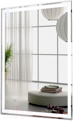 Зеркало Пекам Greta 80x110 / greta-80x110dcl (с подсветкой, с сенсором на взмах руки, часами)